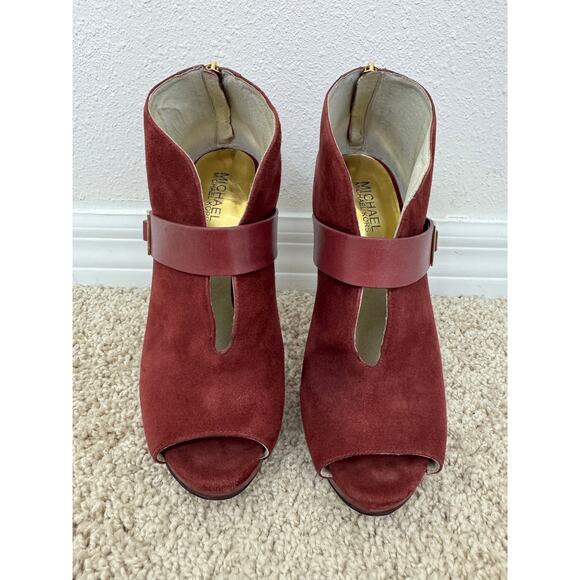 Michael Kors Burgundy Suede Peep Toe Booties Size 9M - Picture 4 of 9